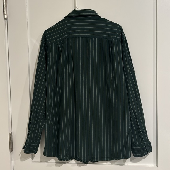 Dockers Men’s L Button Down Shirt - Forest Green with White Vertical Stripes - Picture 3 of 5